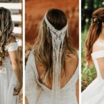 Concept showing elegant hairdos complementing various wedding gowns.